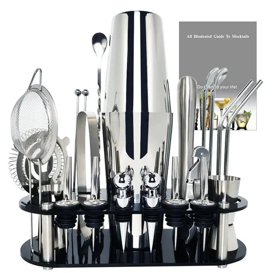 13-22Pcs 750ml 600ml Boston Cocktail Shaker Bar Tool Set Bartender Kit w/ Holder