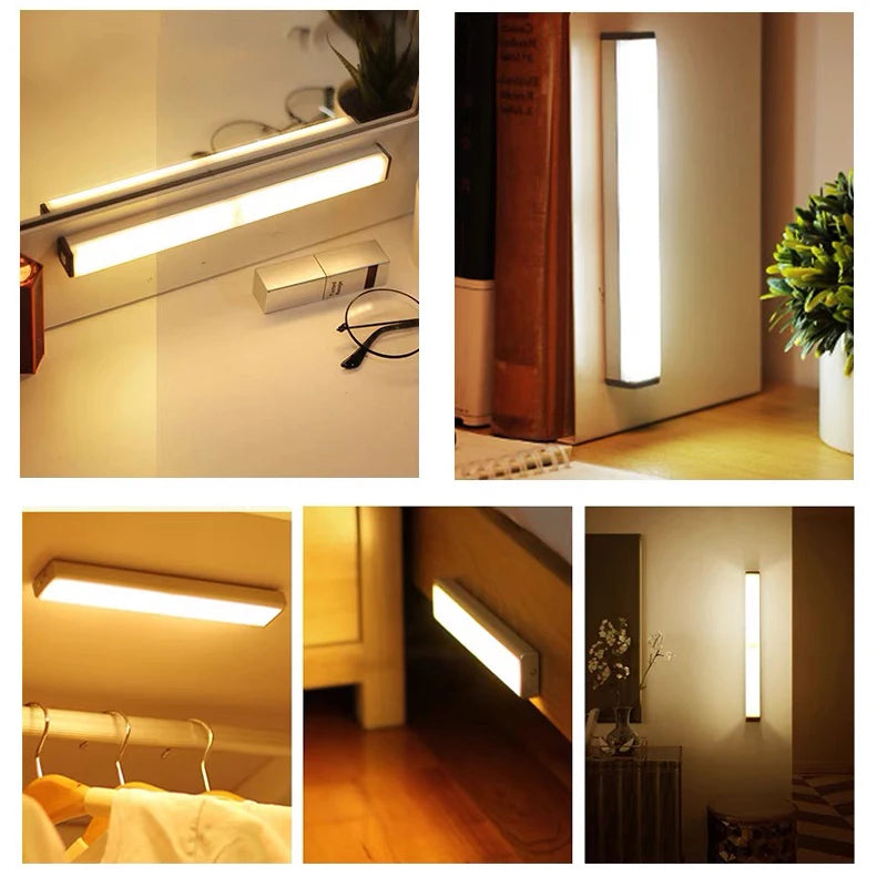 LED Motion Sensor Under Cabinet Closet Light USB Rechargeable Kitchen Lamp Strip