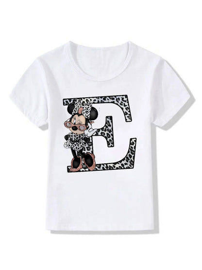 T-shirt Disney Mickey Mouse Minnie Leopard Blouse Letter Women Tops White Short Sleeve Shirt Aesthetic clothing