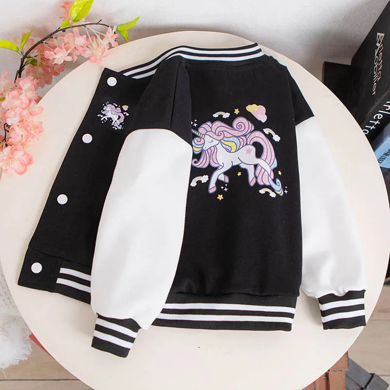 Kids Girls' Baseball Jacket Unicorn Active Button School Coat Outerwear