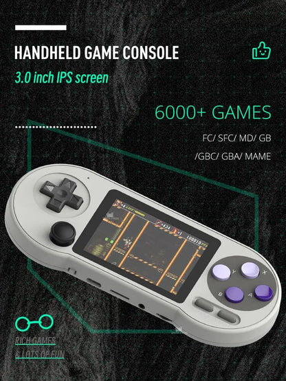 Data Frog SF2000 Handheld Game Console, 3-inch IPS HD Screen Portable Handheld Nostalgic Arcade Retro Game Machine, 1500mAh Battery, Built-in 6000Games