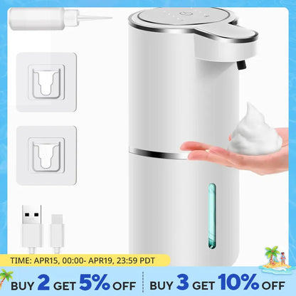 Touchless Foaming Automatic Soap Dispenser  380ml USB Rechargeable Electric 4 Level Adjustable Foam Soap Dispenser