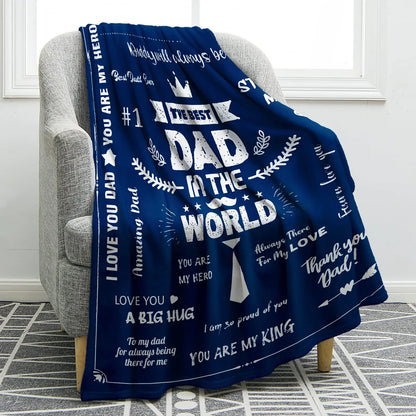 Styleship-Dad Blanket The Best Dad Print Throw Blanket，Soft Cozy Luxury for Father Daddy Papa Pappy Grandpa，Men Gift for Fathers Day Birthday Christmas