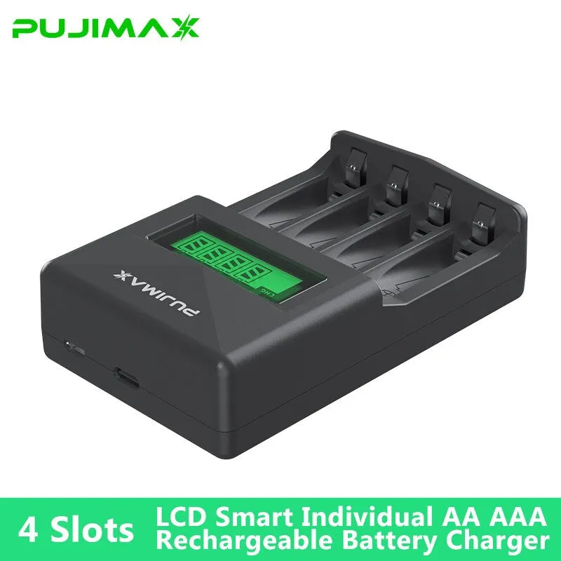 PUJIAMX AA/AAA Rechargeable Battery Charger LCD Display Portable Adapter USB Cable TypeC Batteries Interface Fast Charging Tool