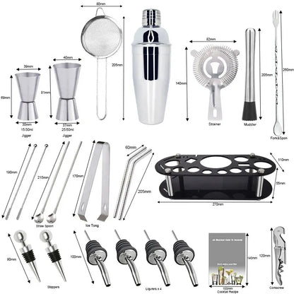 13-22Pcs 750ml 600ml Boston Cocktail Shaker Bar Tool Set Bartender Kit w/ Holder