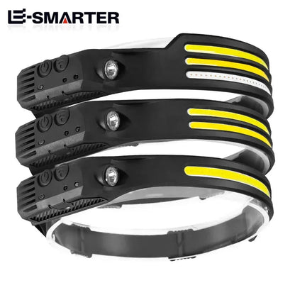 COB LED Headlamp USB Rechargeable Headlight Bar Torch Work Light Head Band Lamp