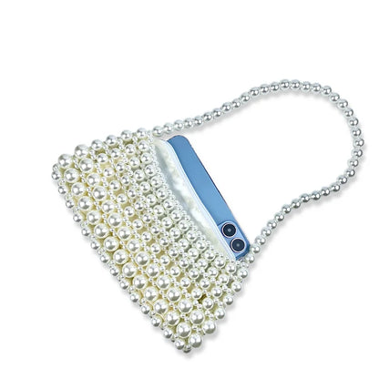 Pearl Bag for Women  New Mobile Phone Crossbody Small Bag Hollow Bead Bag Finished Qipao Handheld One Shoulder Underarm Bag