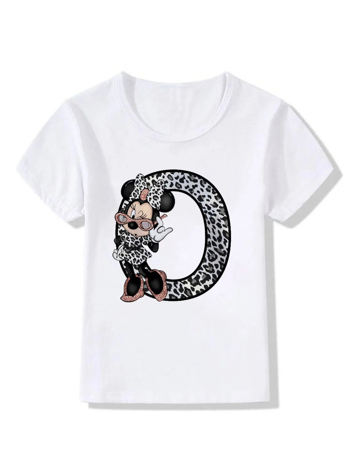 T-shirt Disney Mickey Mouse Minnie Leopard Blouse Letter Women Tops White Short Sleeve Shirt Aesthetic clothing