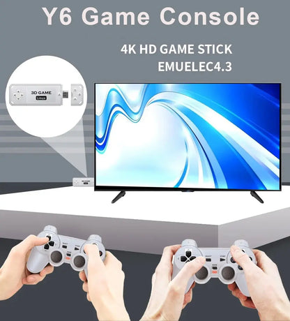 Y6 Retro Video Game Stick Built-in 10,000 Games, HD 4K 128G Arcade Y6 Plug and Play TV Video Game Console Emulators with 2.4G Controllers for Boys Adults