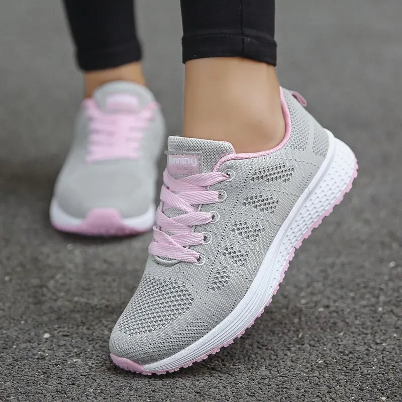 Women Casual Shoes Fashion Breathable Walking Mesh Flat Shoes Sneakers White Female Footwear