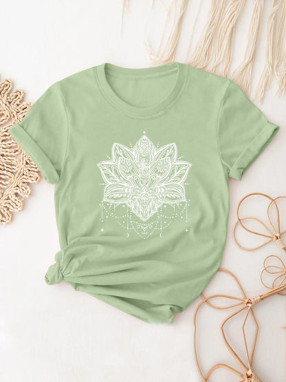 Mandala Shirt for Women Lotus Flower Graphic Tees Short Sleeve Casual Mandala T Shirts Tops