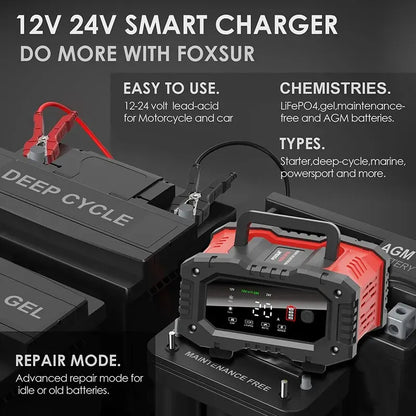 20A/10A Car Motorcycle Battery Charger 12V/24V Smart Charger