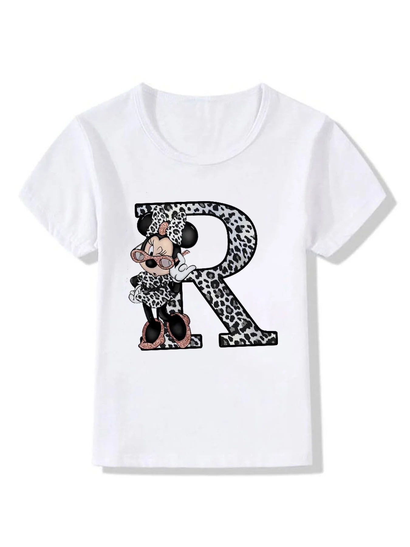 T-shirt Disney Mickey Mouse Minnie Leopard Blouse Letter Women Tops White Short Sleeve Shirt Aesthetic clothing