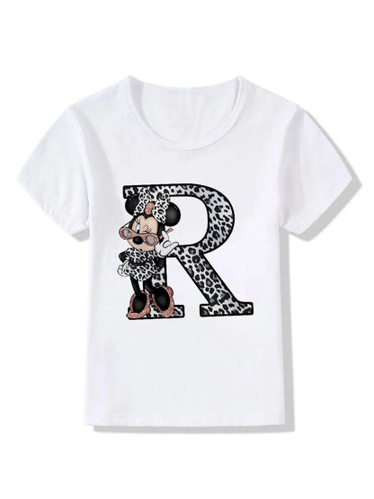 T-shirt Disney Mickey Mouse Minnie Leopard Blouse Letter Women Tops White Short Sleeve Shirt Aesthetic clothing