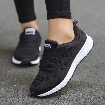 Women Casual Shoes Fashion Breathable Walking Mesh Flat Shoes Sneakers White Female Footwear