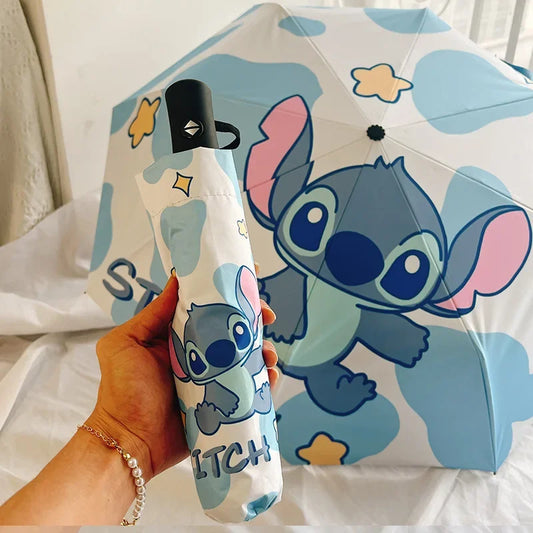 Disney Stitch Sunumbrella Cartoon Lilo & Stitch Umbrella UV Protection 3 Folding Portable Sunshade for Women and Children Gift