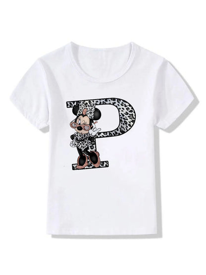 T-shirt Disney Mickey Mouse Minnie Leopard Blouse Letter Women Tops White Short Sleeve Shirt Aesthetic clothing