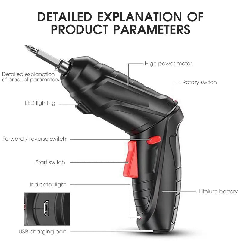 Electric Drill Cordless Screwdriver 3.6v Power Tools Set Household Maintenance Repair 1800mAh Lithium Battery Mini Household Electric Drill Cordless Screwdriver