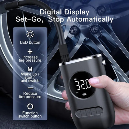 Portable Mini Self-propelled Electric Tire Pump Handheld Wireless Charging Digital Display Car Air Inflator