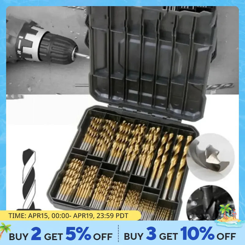 Twist Drill Bit Set, 99 Pcs Titanium-Coated Twist Drill Bits -Anti-rust Wear Protection