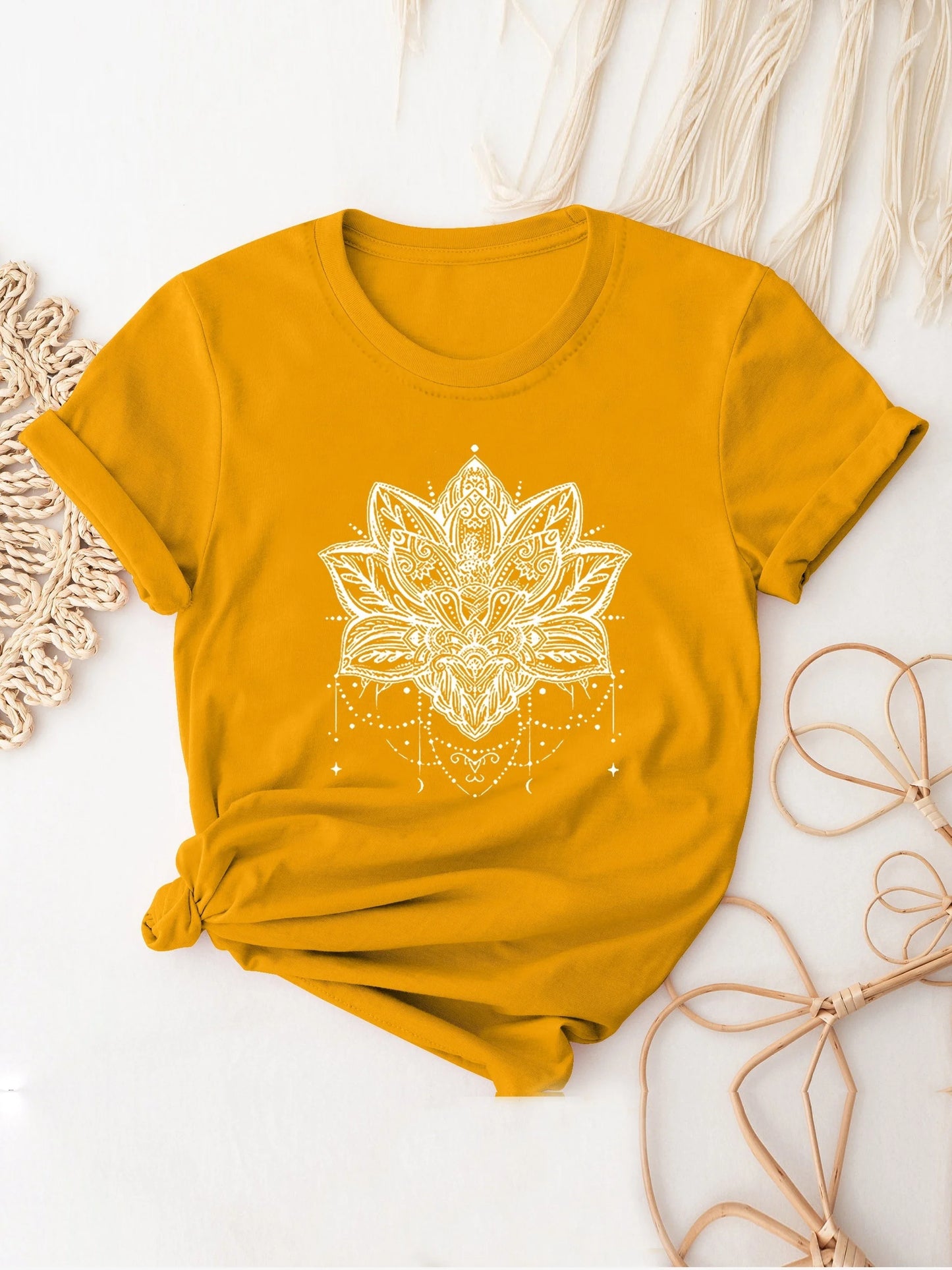 Mandala Shirt for Women Lotus Flower Graphic Tees Short Sleeve Casual Mandala T Shirts Tops