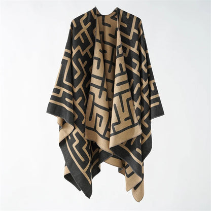 pashmina Luxury Brand Letter Ponchos For Women Winter Warm Thick Oversized Shawls and Wraps Cashmere