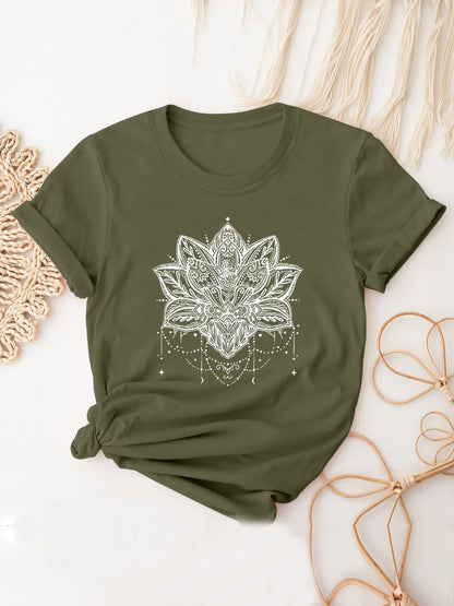 Mandala Shirt for Women Lotus Flower Graphic Tees Short Sleeve Casual Mandala T Shirts Tops