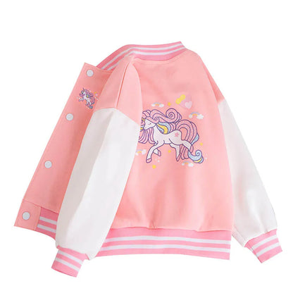 Kids Girls' Baseball Jacket Unicorn Active Button School Coat Outerwear