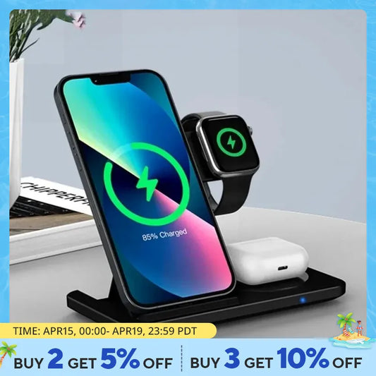 Wireless Charger iPhone Charging Station: 3 in 1 Charger Stand Multiple Devices for Apple-Fast Charging Station