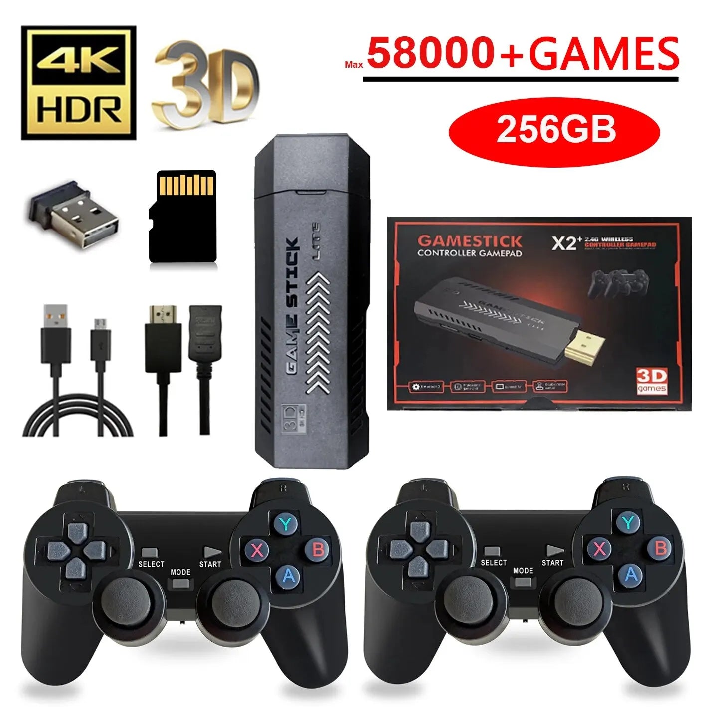 X2 Plus 256G 50000 Games GD10 Pro 4K Game Stick 3D HD Retro Video Game Console Wireless Controller TV 50 Emulator For PS1/N64/DC