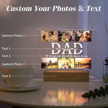 Custom 3D Acrylic  Photo Night Light Personalized MOM/DAD Night Light with Multi-Photo Custom Engraved Text & Names 3D Acrylic Lamp Father Day Wedding Birthday Gift-