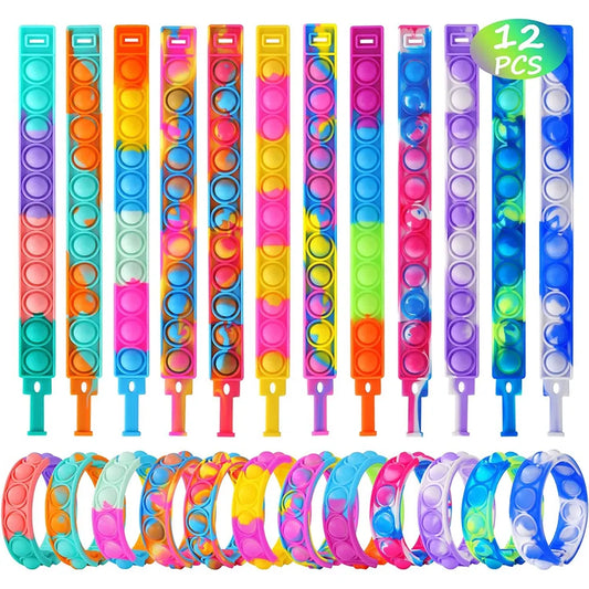 Party Favors- 12PCS Fidget Toys Pop Bracelet Party Favors Bubble Bracelets Push