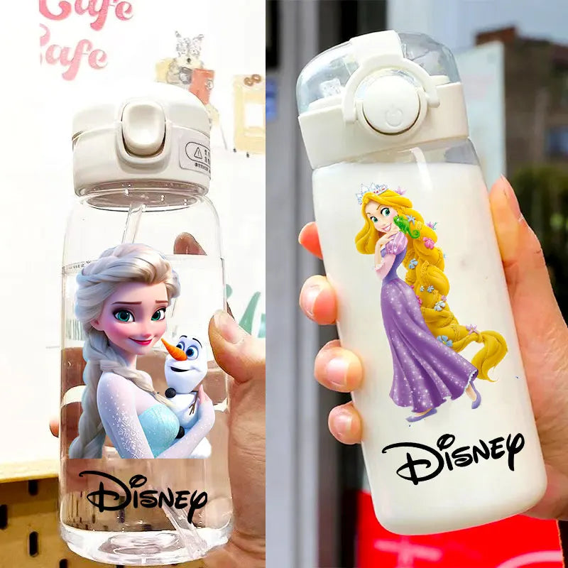 Straw 600/400ML Water Cup Princess Children Portable Plastic Mermaid Frozen Transparent Large Capacity Sport Water Bottle