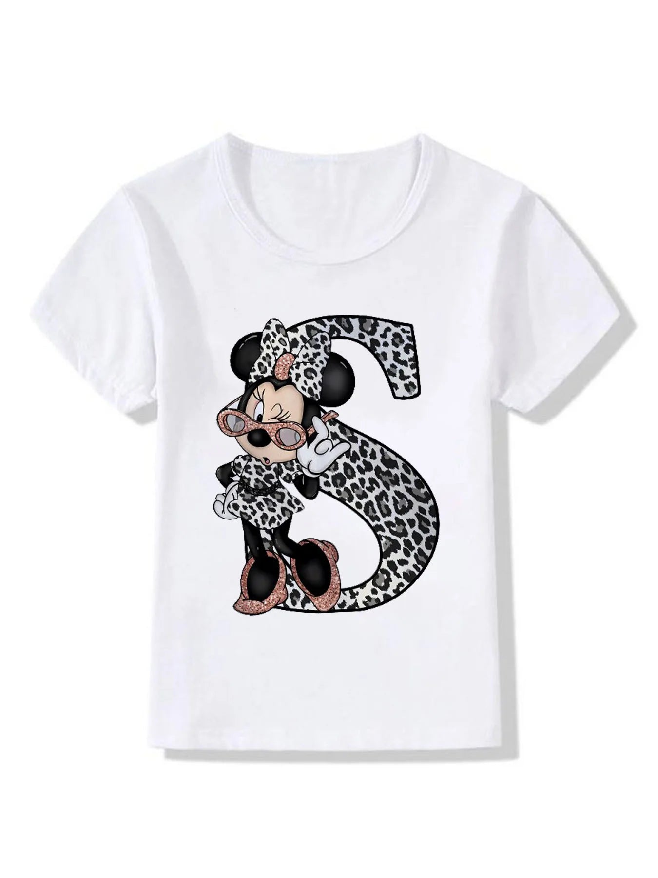 T-shirt Disney Mickey Mouse Minnie Leopard Blouse Letter Women Tops White Short Sleeve Shirt Aesthetic clothing