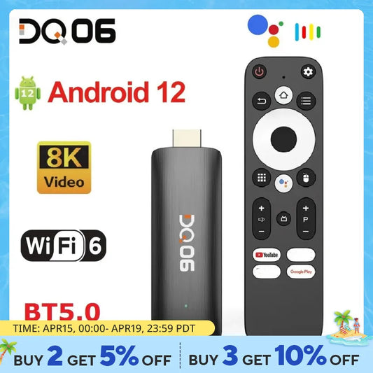 DQ06 ATV Mini TV Stick Android 12 H618 Quad Core Cortex A53 8K Video WiFi6