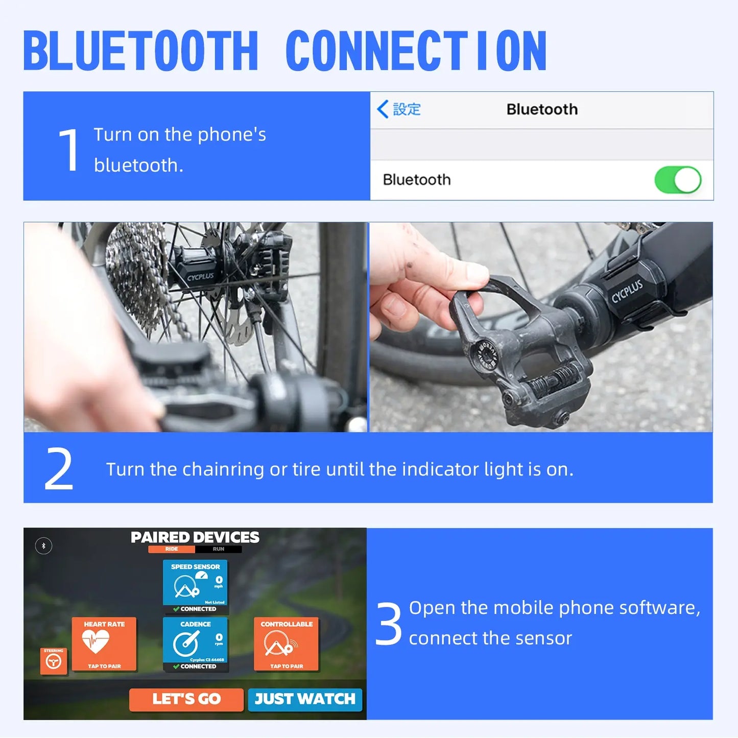 CYCPLUS Dual Sensor: Cadence & Speed, ANT+ BLE 5.0, for XOSS Strava