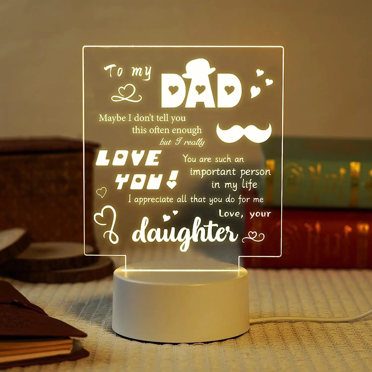 Father's Day Gifts for Dad Night Light, Dad Birthday Gift from Daughter Son, Dad Gifts for Acrylic Engraved Night Lights for Dad