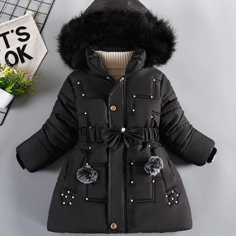 4-12 Years Winter Girls Jacket Fur Collar Warm Princess Coat