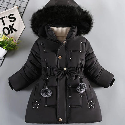 4-12 Years Winter Girls Jacket Fur Collar Warm Princess Coat