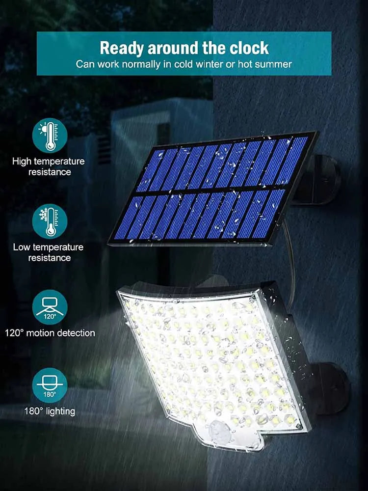 Solar Lights Outdoor, 106 LED 3000LM Solar Powered Motion Sensor Flood Lights with Remote, Dusk to Dawn Led Solar Security Wall Lights with 16.5Ft Cable IP65 Waterproof for Outside, Garage, 1 Pack