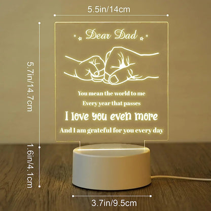 Acrylic Night Light Gift for Dad from Daughter Son, Dad Birthday Gifts Night Light, Acrylic Light Gift for Daddy on Fathers Day, Thanksgiving, Christmas, Birthday