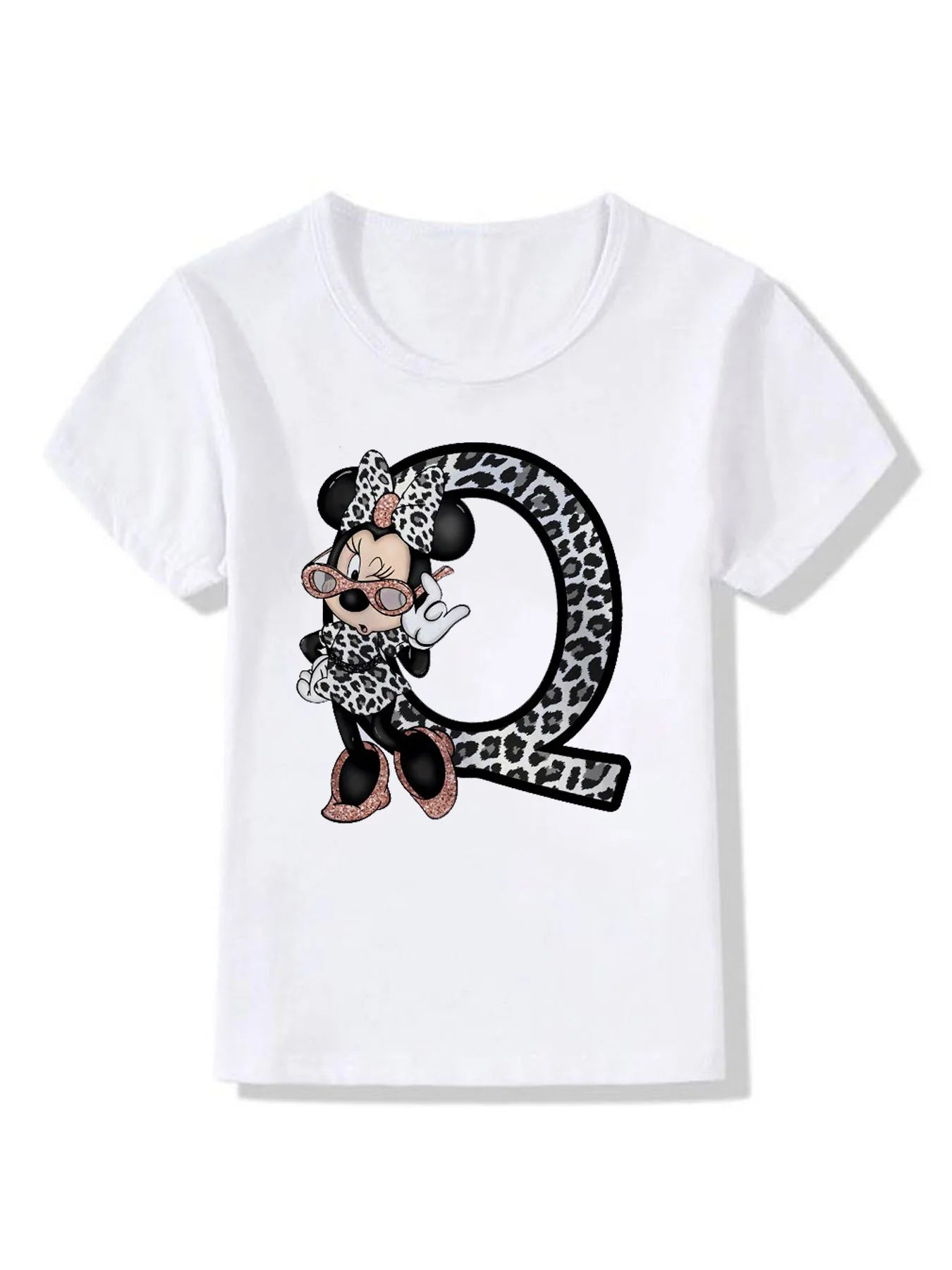 T-shirt Disney Mickey Mouse Minnie Leopard Blouse Letter Women Tops White Short Sleeve Shirt Aesthetic clothing