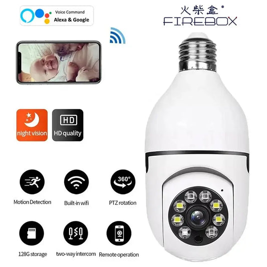 5G/2.4G Wifi E27 Bulb Surveillance Camera Night Vision Full Color Automatic Human Tracking 4X Digital Zoom Video Security Monitor Cam