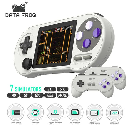 Data Frog SF2000 Handheld Game Console, 3-inch IPS HD Screen Portable Handheld Nostalgic Arcade Retro Game Machine, 1500mAh Battery, Built-in 6000Games