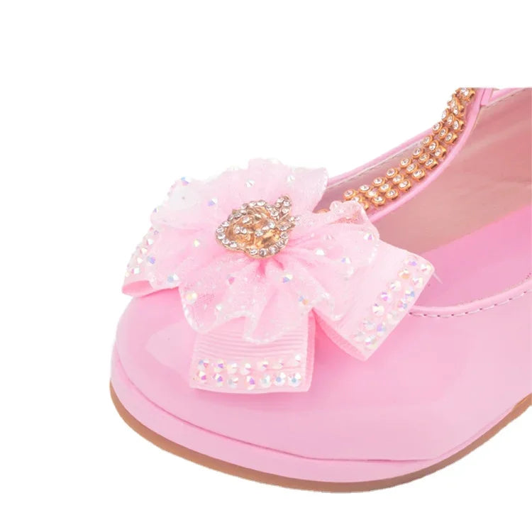 Christmas Gift Children Party Leather Shoes Girls PU Low Heel Lace Flower Kids Shoes For Girls Single Shoes Dance Dress shoe White Pink