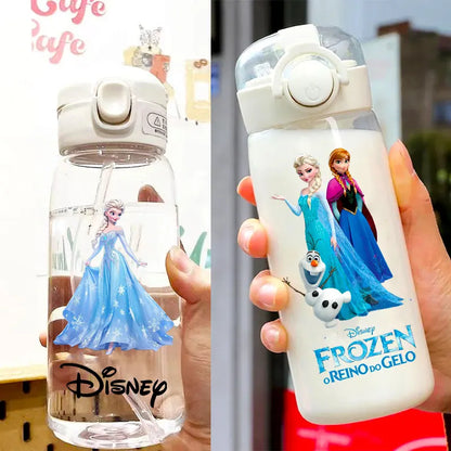 Straw 600/400ML Water Cup Princess Children Portable Plastic Mermaid Frozen Transparent Large Capacity Sport Water Bottle