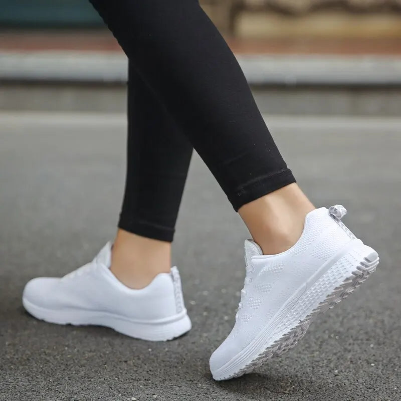 Women Casual Shoes Fashion Breathable Walking Mesh Flat Shoes Sneakers White Female Footwear