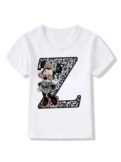 T-shirt Disney Mickey Mouse Minnie Leopard Blouse Letter Women Tops White Short Sleeve Shirt Aesthetic clothing