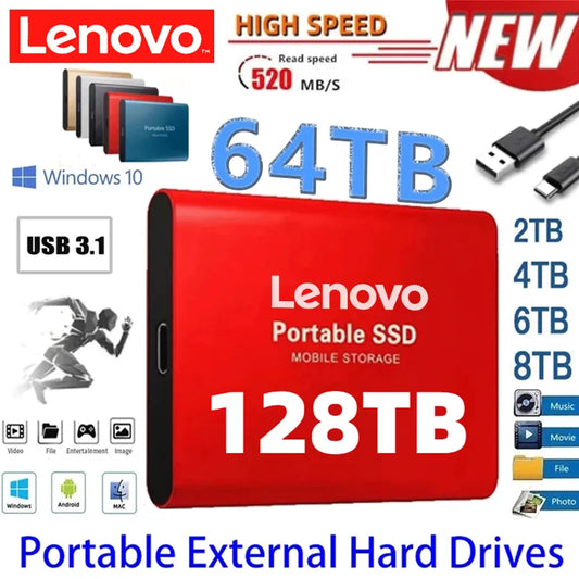 Lenovo 2023 Portable USB 3.1 Type-C M.2 SSD External Hard Drive