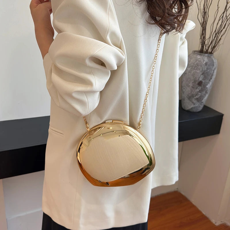 Women's Golden Shell Bag - Luxury Crossbody Sling Purse, Evening Clutch, Designer Brand Trend